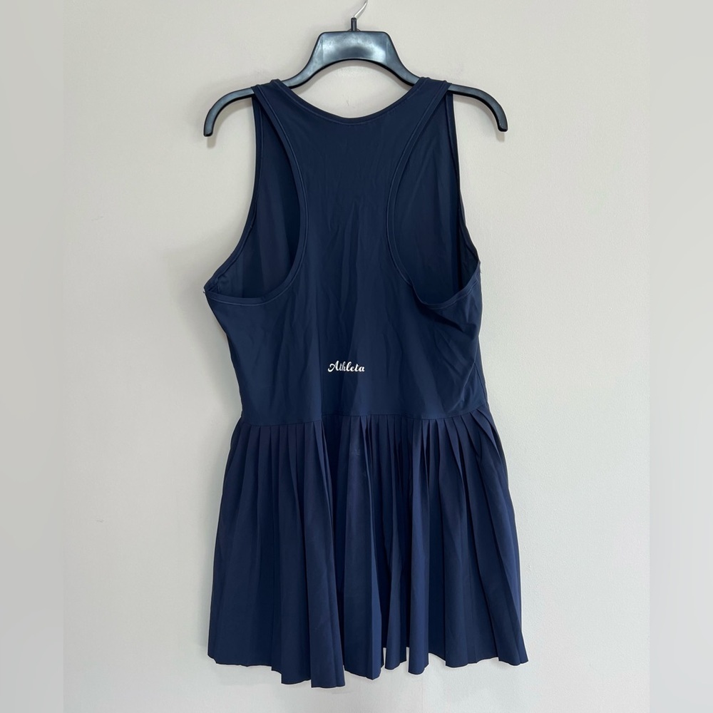 Athleta Match Point Pleated Sleeveless High Neck Tennis Dress in Navy Blue, XL - Picture 3 of 10